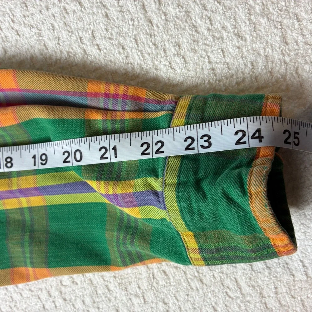 Ralph Lauren Mens L Green Plaid Button Down Shirt Long Sleeve 90s Preppy Madras